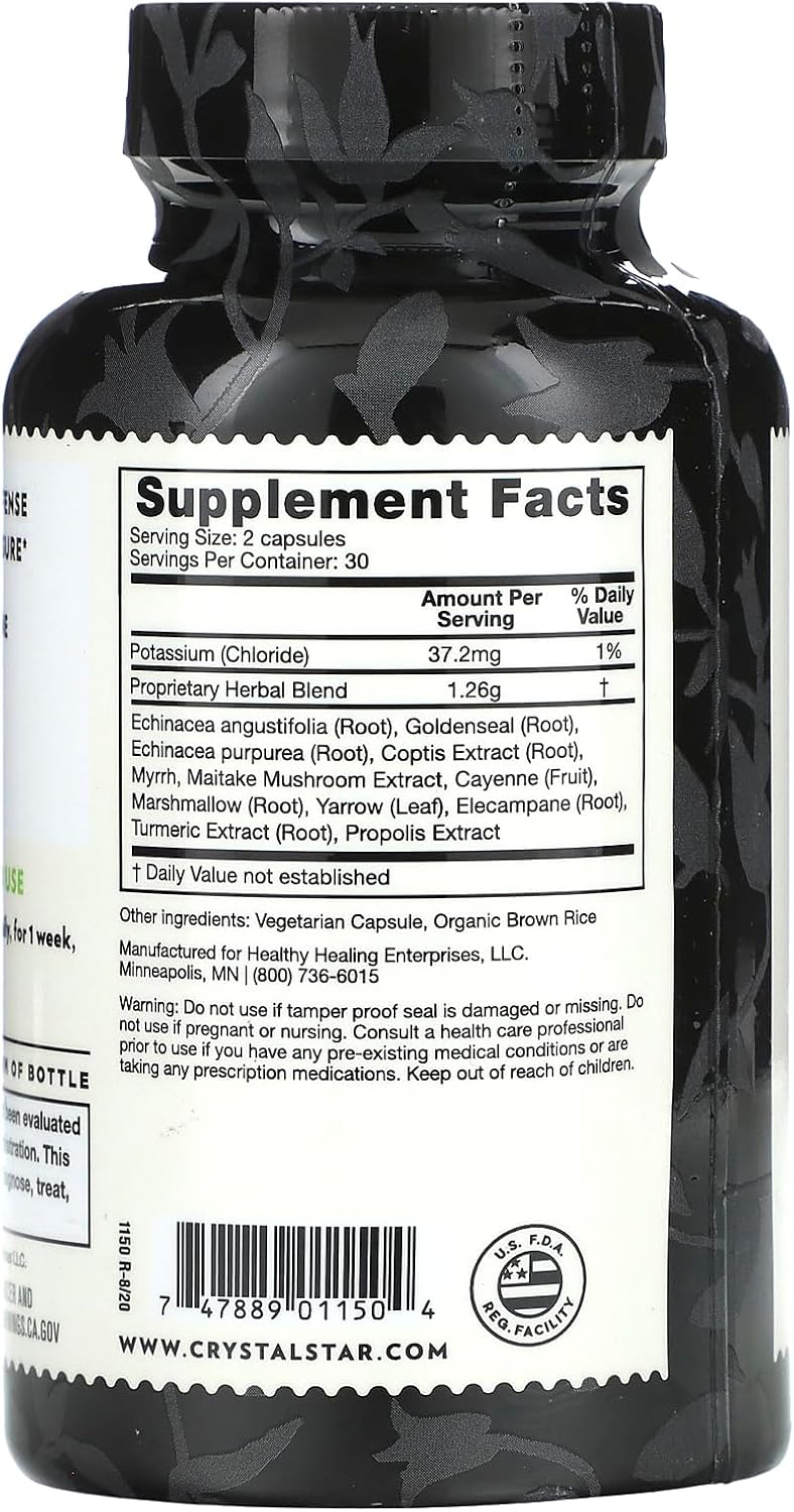 Herbal Immune Booster Supplement for Multi-System Defense - Echinacea, Goldenseal, Yarrow, Elecampane - 60 Capsules