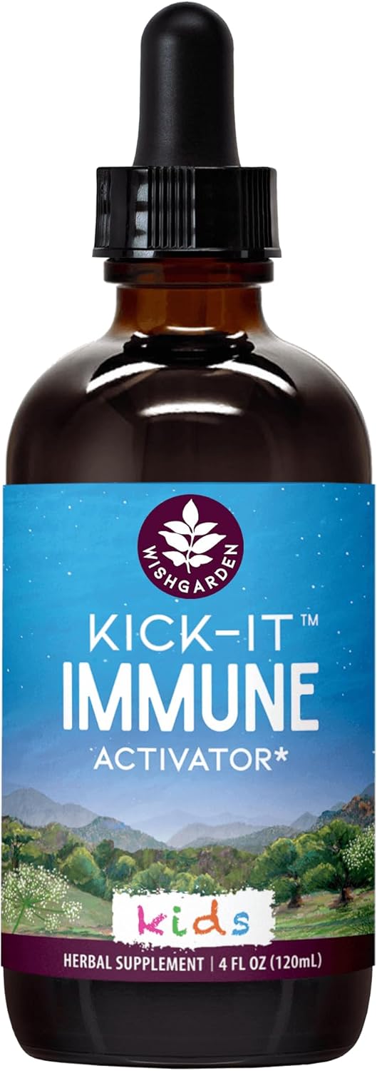 Herbal Immune Support Supplement for Kids - WishGarden Herbs Kick-It Immune Formula with Echinacea, OSHA, Elder, 4oz