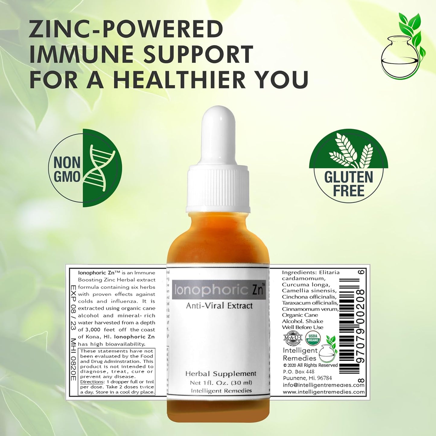 Herbal Immune Support Supplement with Zinc, Turmeric, Green Tea, and Cinnamon - 30ml Bottle