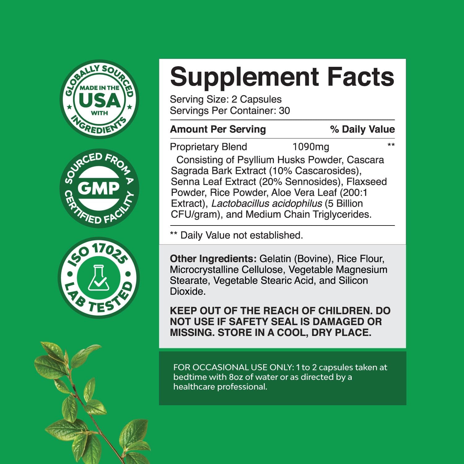 Herbal Laxative Capsules with Probiotics and Chlorophyll Drops - Natural Colon Detox Support System - Mint Flavored Digestive Aid