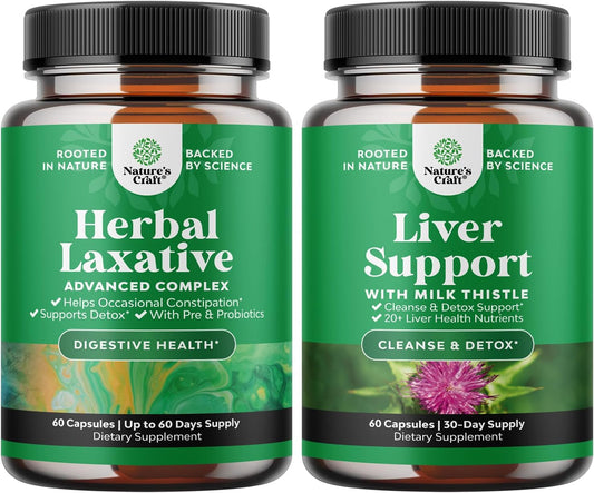 Herbal Laxative Capsules with Probiotics and Milk Thistle Liver Support - Natural Digestive and Colon Detox System with Silymarin Milk Supplement