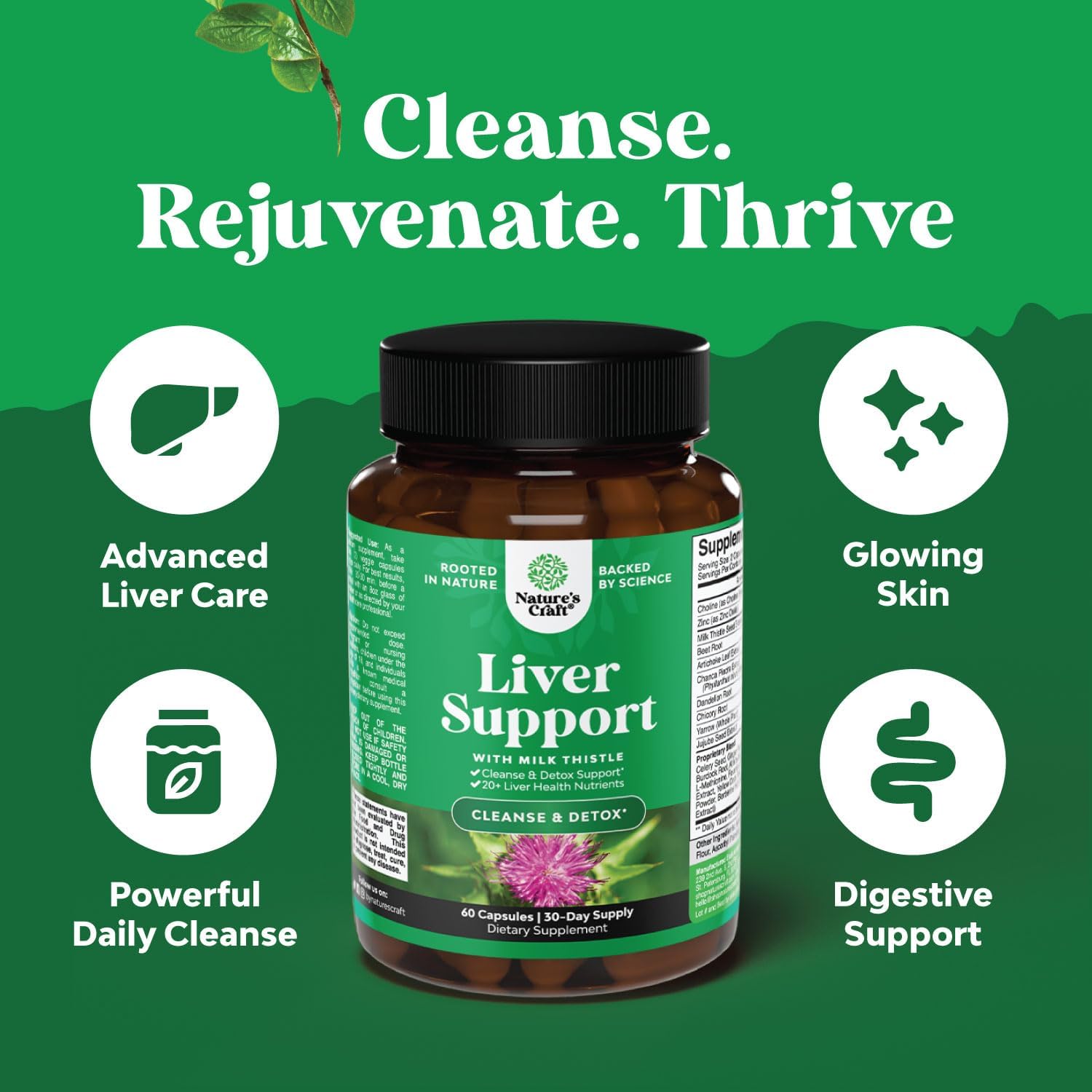 Herbal Laxative Capsules with Probiotics and Milk Thistle Liver Support - Natural Digestive and Colon Detox System with Silymarin Milk Supplement