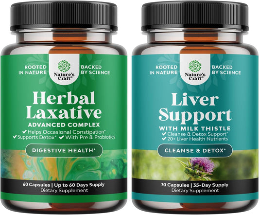 Herbal Laxative Capsules with Probiotics for Colon Detox & Liver Support - Natural Digestive and Detox Formula with Milk Thistle