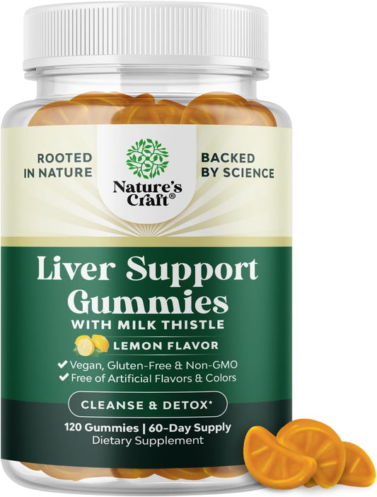 Herbal Liver Detox Gummies with Milk Thistle, Artichoke, Turmeric & L-Carnitine - Vegan & Non-GMO - Sweet Lemon - 60 Servings