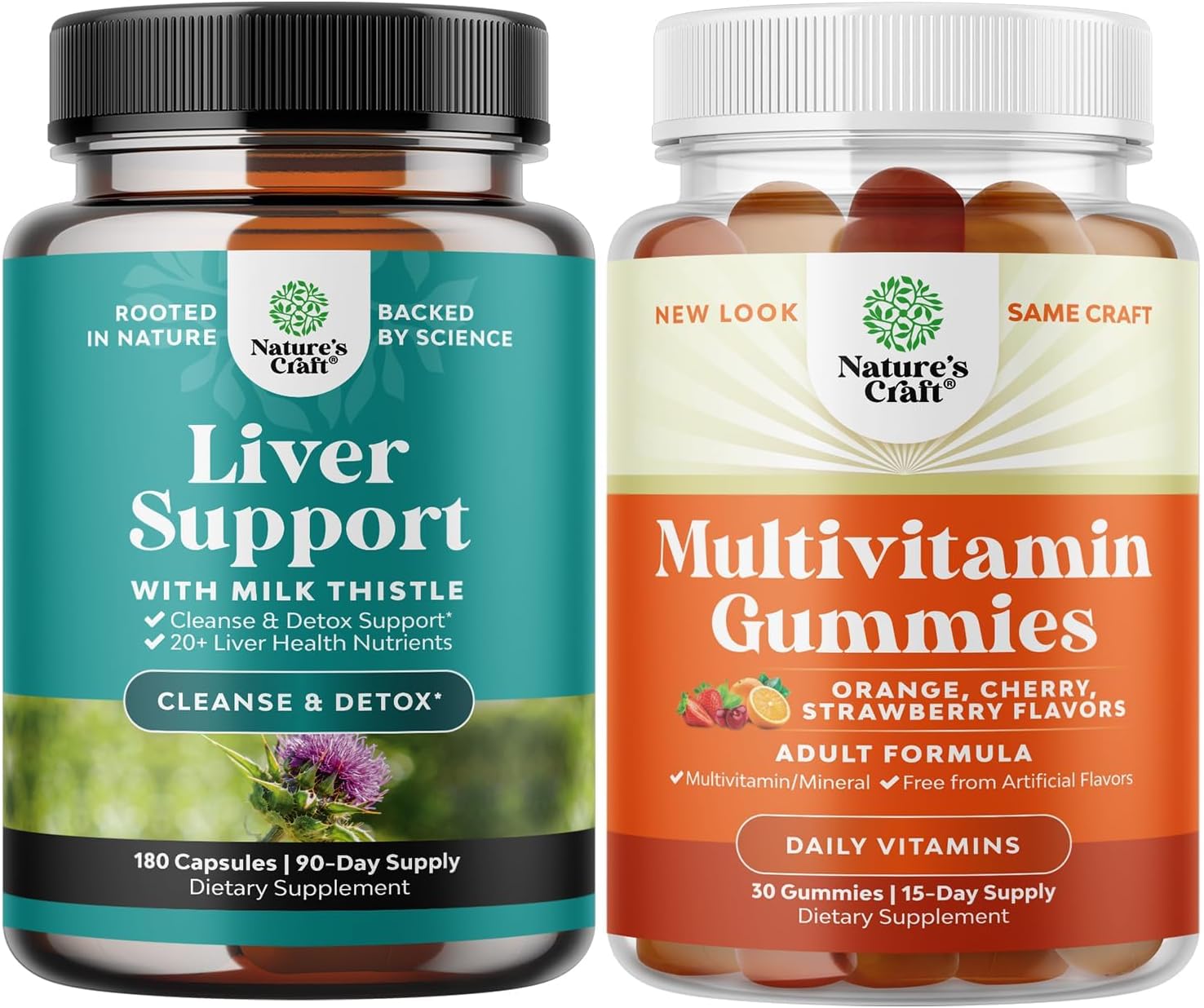 Herbal Liver Support and Turmeric Curcumin Gummies Bundle for Immune and Skin Care