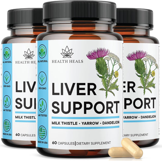 Herbal Liver Support Supplement - Liver Cleanse & Repair Formula with Milk Thistle, Dandelion Root, Turmeric, Artichoke Extract - 180 Count
