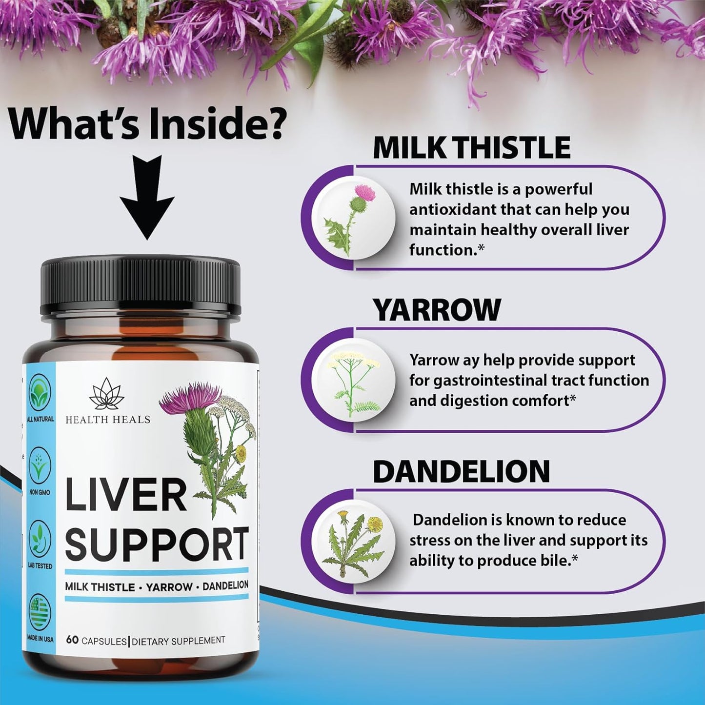 Herbal Liver Support Supplement - Liver Cleanse & Repair Formula with Milk Thistle, Dandelion Root, Turmeric, Artichoke Extract - 180 Count