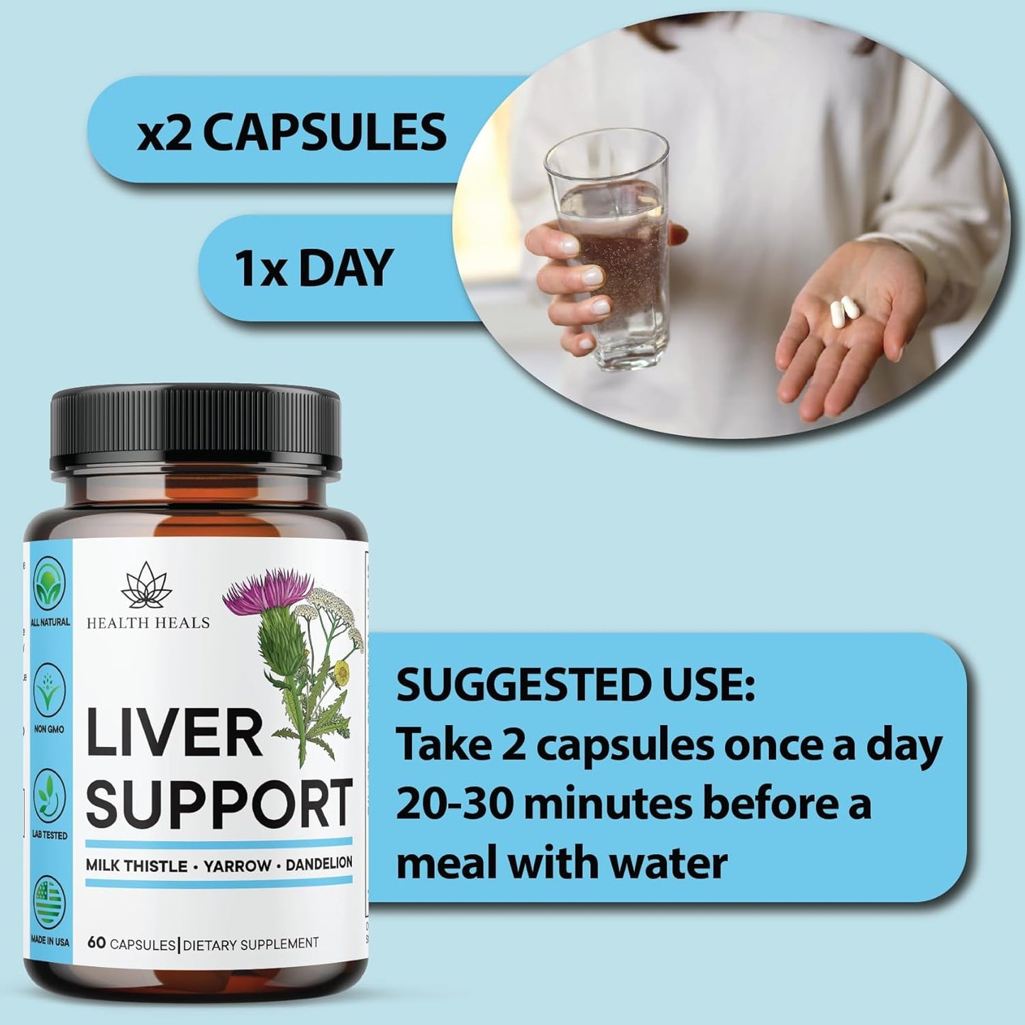 Herbal Liver Support Supplement - Liver Cleanse & Repair Formula with Milk Thistle, Dandelion Root, Turmeric, Artichoke Extract - 180 Count