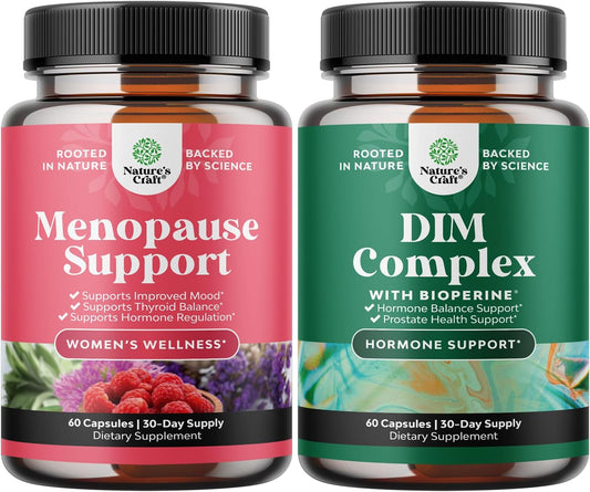 Herbal Menopause Supplement Bundle with Extra Strength Diindolylmethane Dim - Promotes Estrogen Balance, Supports Metabolism and Menopause