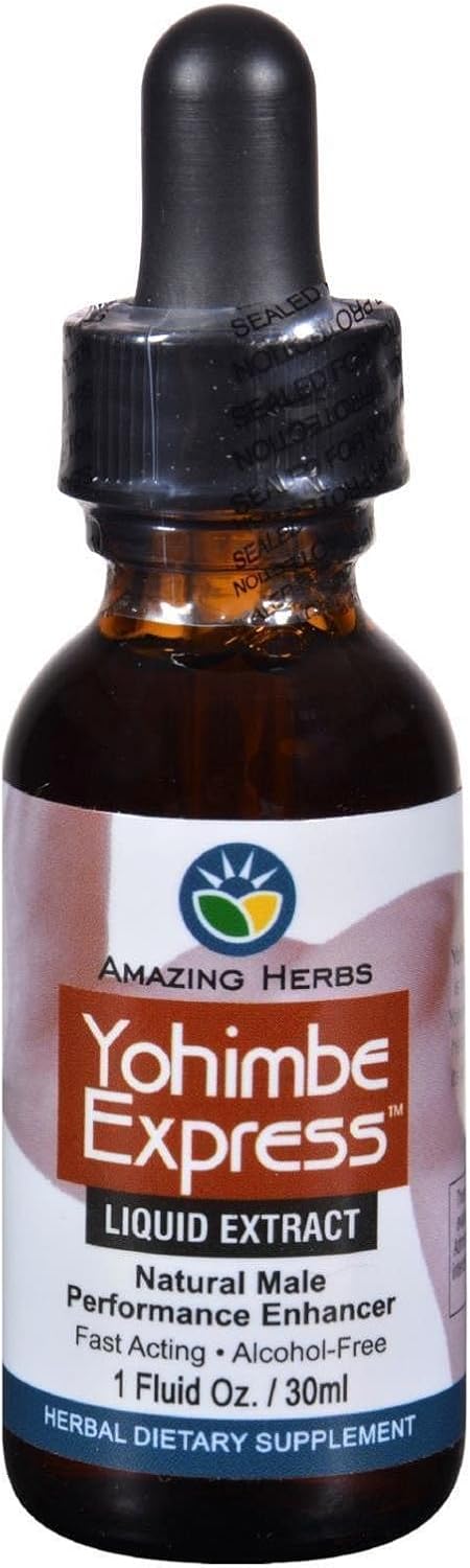 Herbal Performance Enhancer: Amazing Herbs Yohimbe Express Liquid Extract - 100% Pure Yohimbe Bark Supplement - 1 Fl Oz