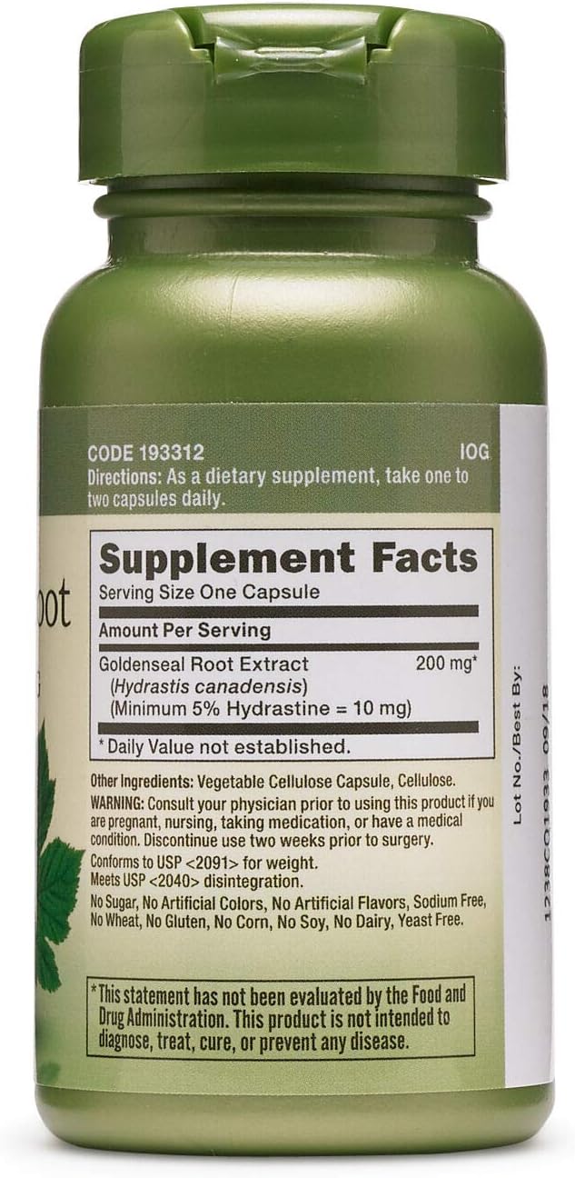 Herbal Plus Goldenseal Root Extract Capsules 200mg - Boost Natural Immunity - 50 Count