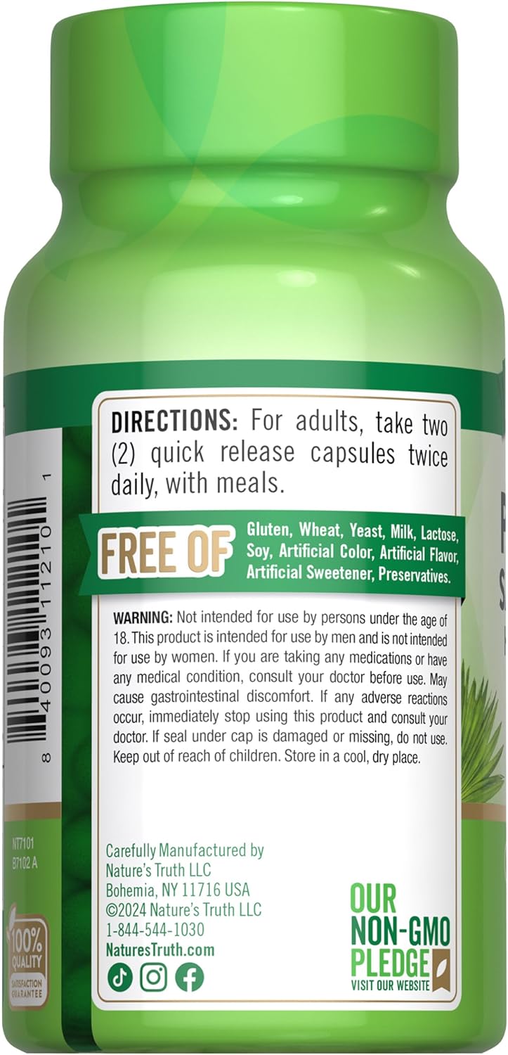 Herbal Prostate Support Supplement for Men with Saw Palmetto | Non-GMO & Gluten Free Capsules by Nature's Truth