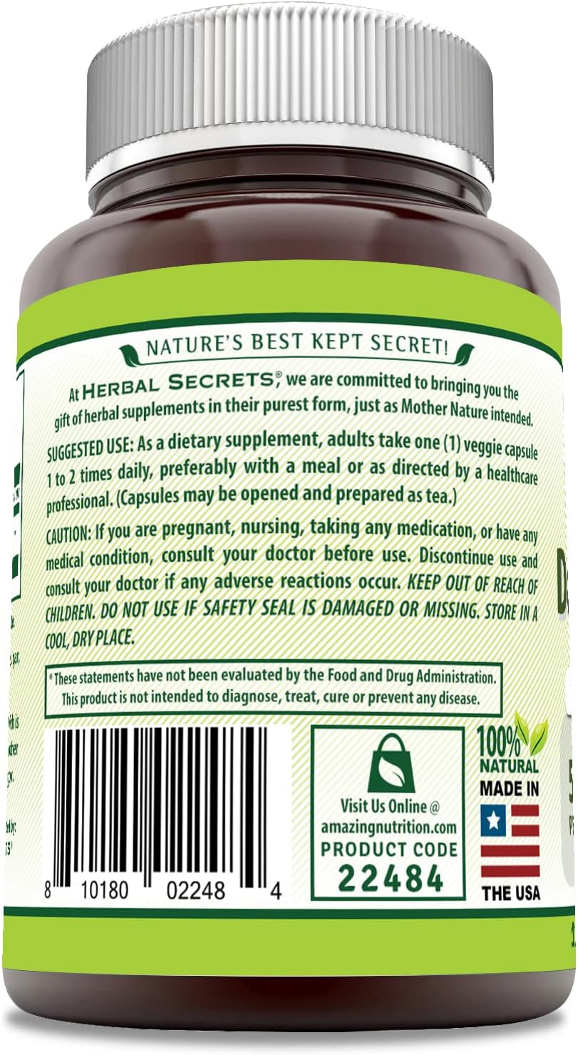 Herbal Secrets Dandelion Root Capsules - 520 Mg - 120 Veggie Caps - Non-GMO - Gluten Free - USA Made