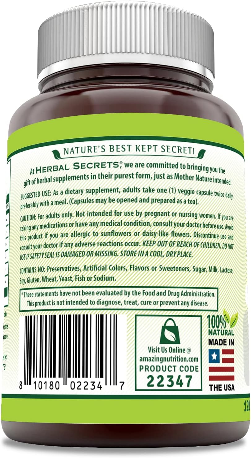 Herbal Secrets Echinacea & Goldenseal Root Supplement - 450 Mg Per Serving - Veggie Capsules - Non-GMO - Gluten-Free - Made in USA - 120 Count