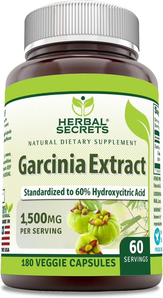 Herbal Secrets Garcinia Extract Supplement - 1500mg - 180 Veggie Caps - Non-GMO - Gluten-Free - USA Made