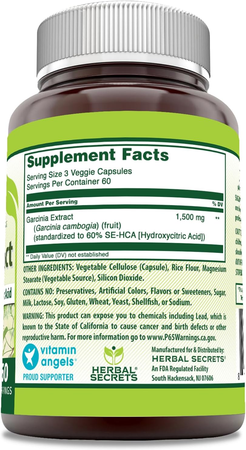 Herbal Secrets Garcinia Extract Supplement - 1500mg - 180 Veggie Caps - Non-GMO - Gluten-Free - USA Made
