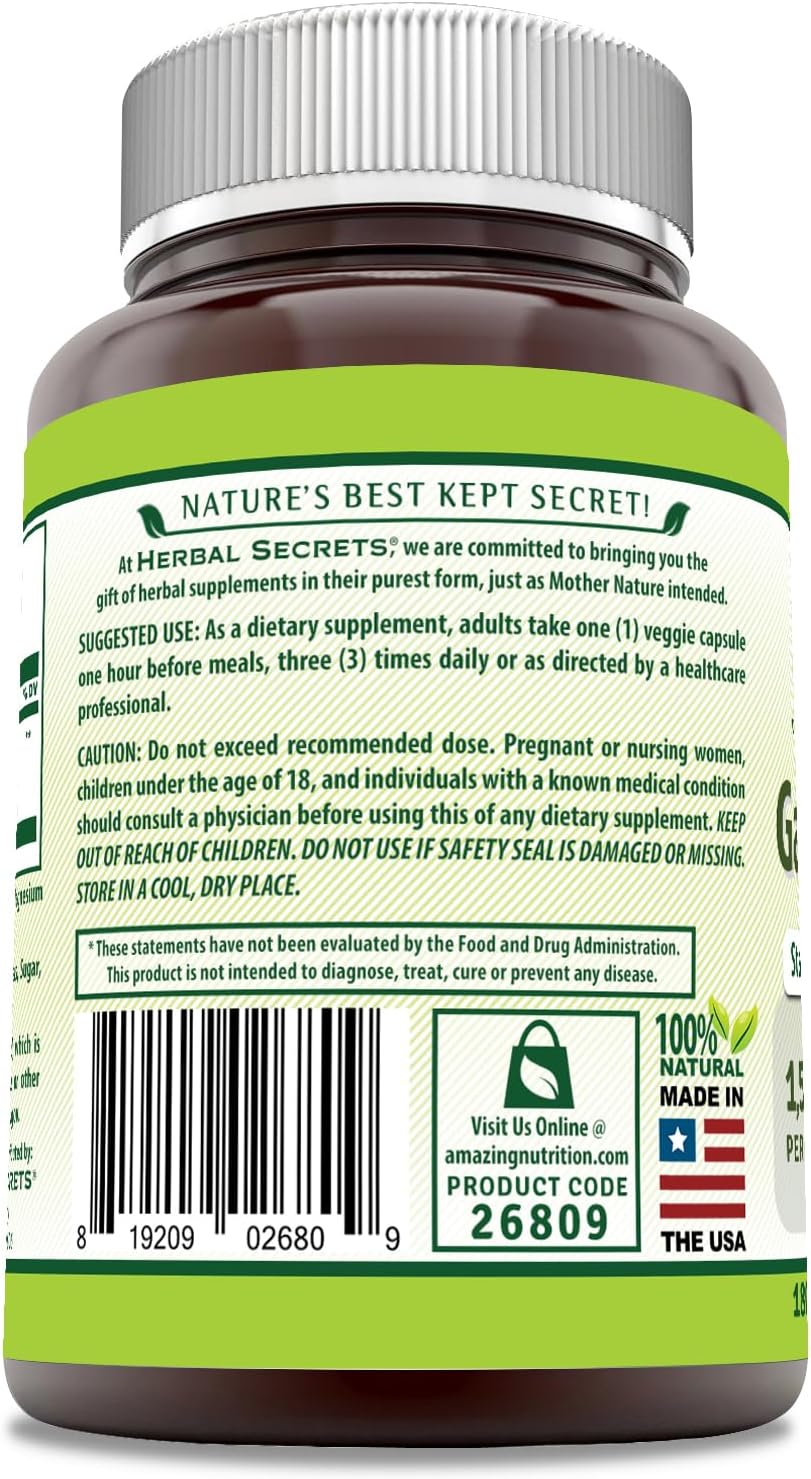 Herbal Secrets Garcinia Extract Supplement - 1500mg - 180 Veggie Caps - Non-GMO - Gluten-Free - USA Made