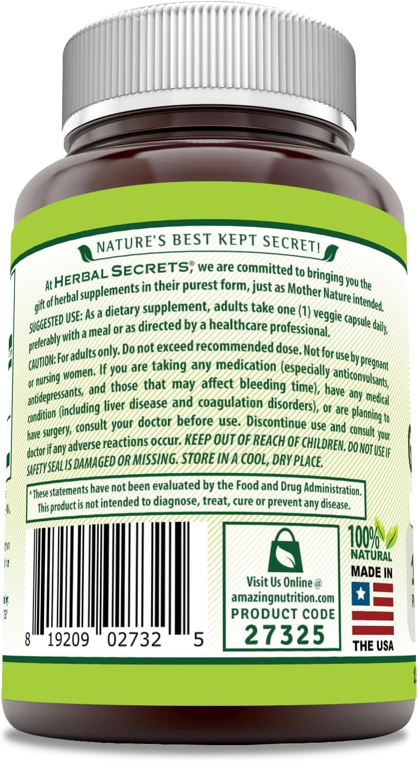 Herbal Secrets Ginkgo Biloba Double Strength Supplement 120mg 120 Veggie Capsules USA-Made