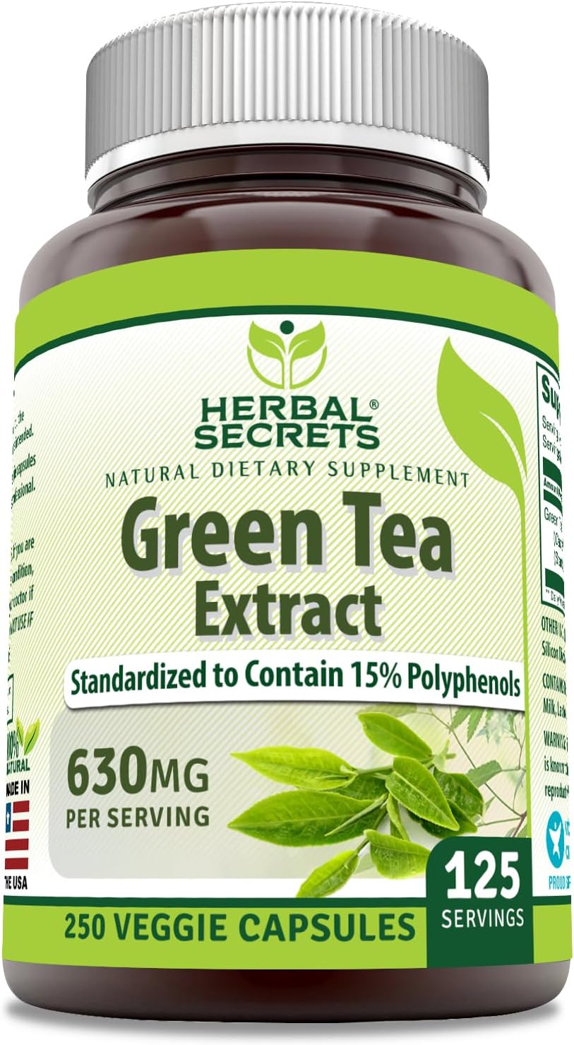 Herbal Secrets Green Tea Extract 630mg Veggie Capsules - Non-GMO & Gluten Free - Made in USA - 250 Count