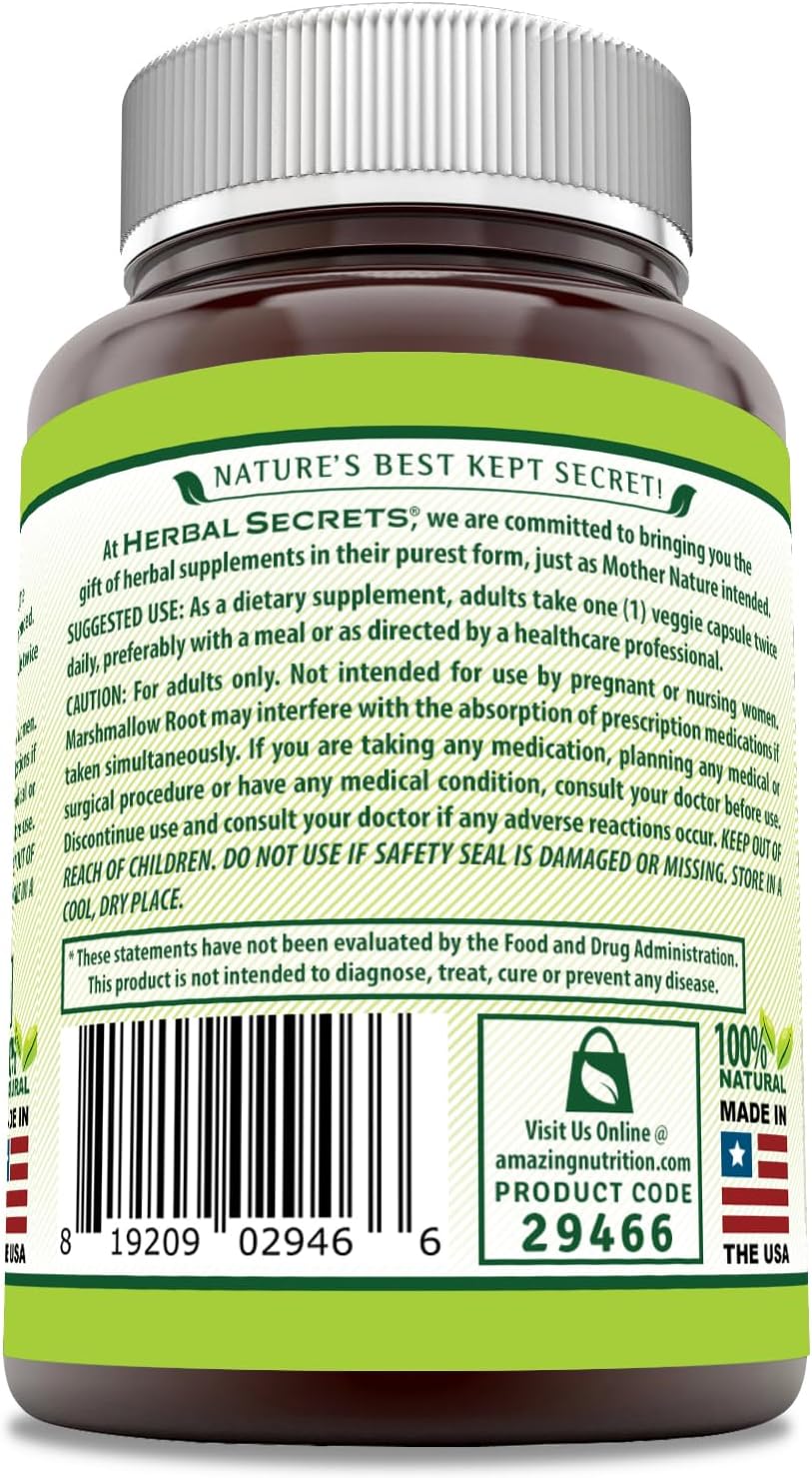 Herbal Secrets Marshmallow Extract Capsules - 480mg, 100 Count, Non-GMO, Gluten Free, USA Made