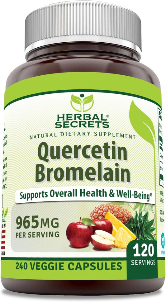 Herbal Secrets Quercetin 800mg with Bromelain 165mg Veggie Capsules - Non-GMO, Gluten Free, Made in USA - 240 Count, 965 mg Total