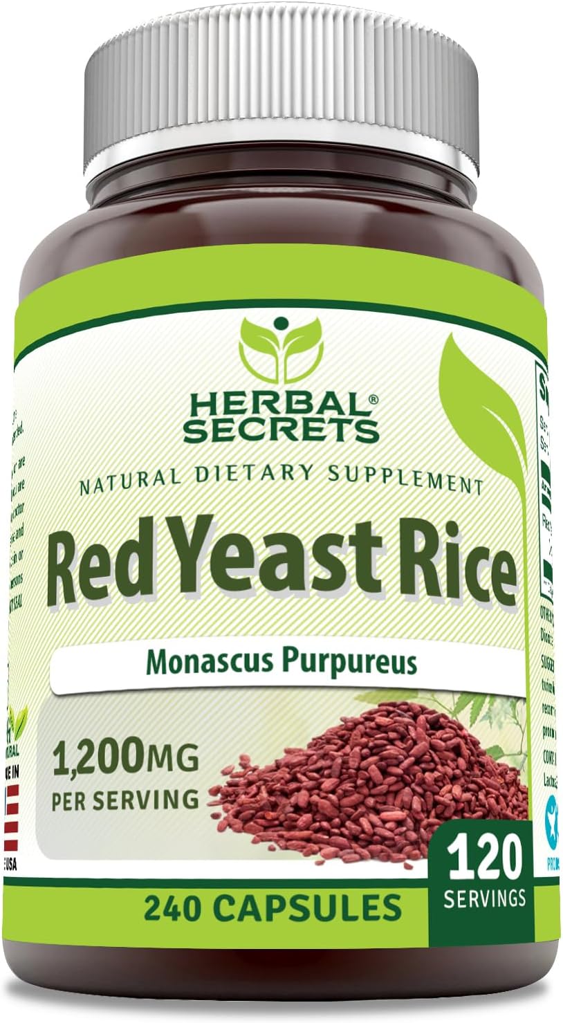 Herbal Secrets Red Yeast Rice Supplement 1200mg, 240 Veggie Capsules - Non-GMO, Gluten Free, USA Made