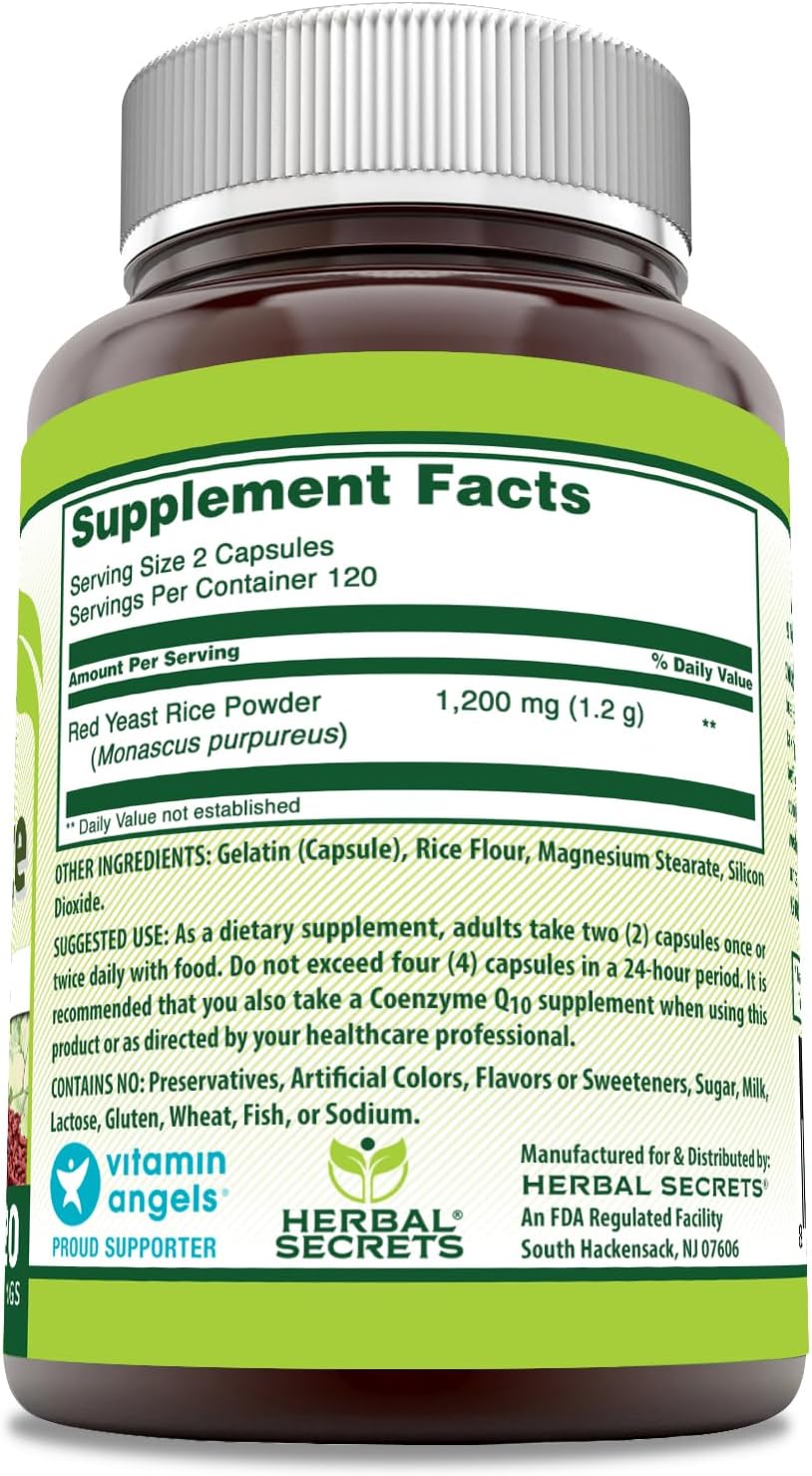 Herbal Secrets Red Yeast Rice Supplement 1200mg, 240 Veggie Capsules - Non-GMO, Gluten Free, USA Made