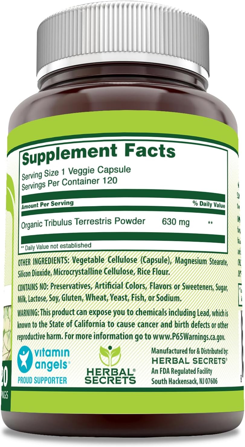 Herbal Secrets Tribulus 630 Mg 120 Veggie Capsules - Non-GMO, Gluten Free, USA-Made Supplement
