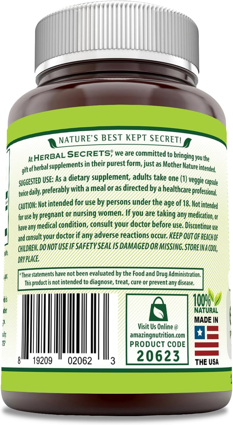 Herbal Secrets Tribulus 630 Mg 120 Veggie Capsules - Non-GMO, Gluten Free, USA-Made Supplement