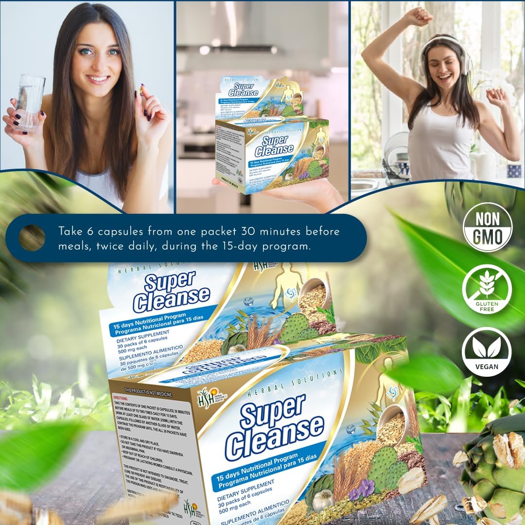Herbal Solutions Super Cleanse: 15-Day Extra Strength Detox Program for Complete Digestive System Cleansing