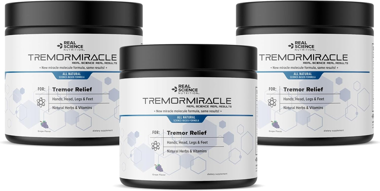Herbal Supplement Powder for Essential Tremors - Grape Flavor, 13.4 Oz - Hands, Legs, Feet, Head (3-Pack)
