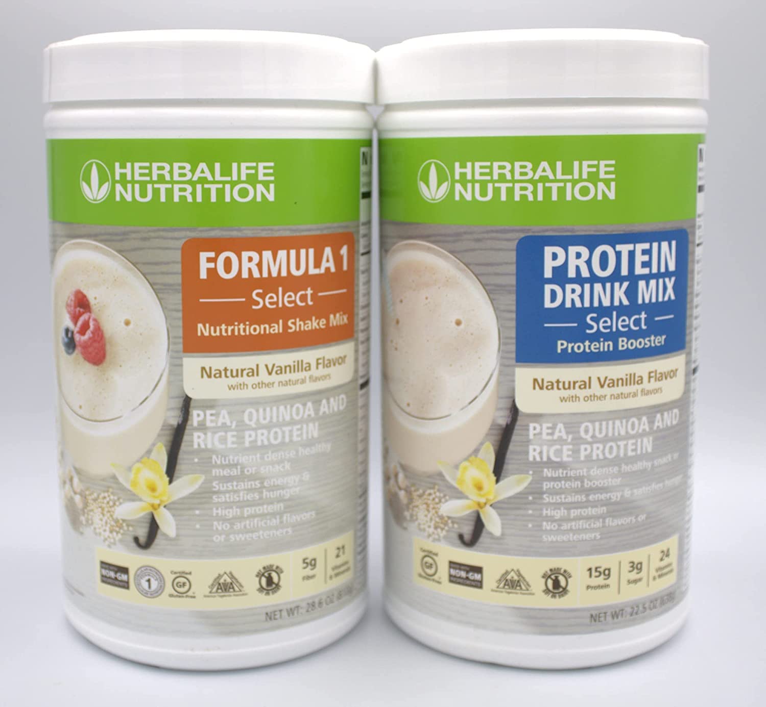 Herbalife DUO: Formula1 Select Natural Vanilla 810g + Protein Drink Mix 638g, Nutrient-Dense Meal/Snack, No Artificial Sweeteners, Gluten-Free Pack of 2