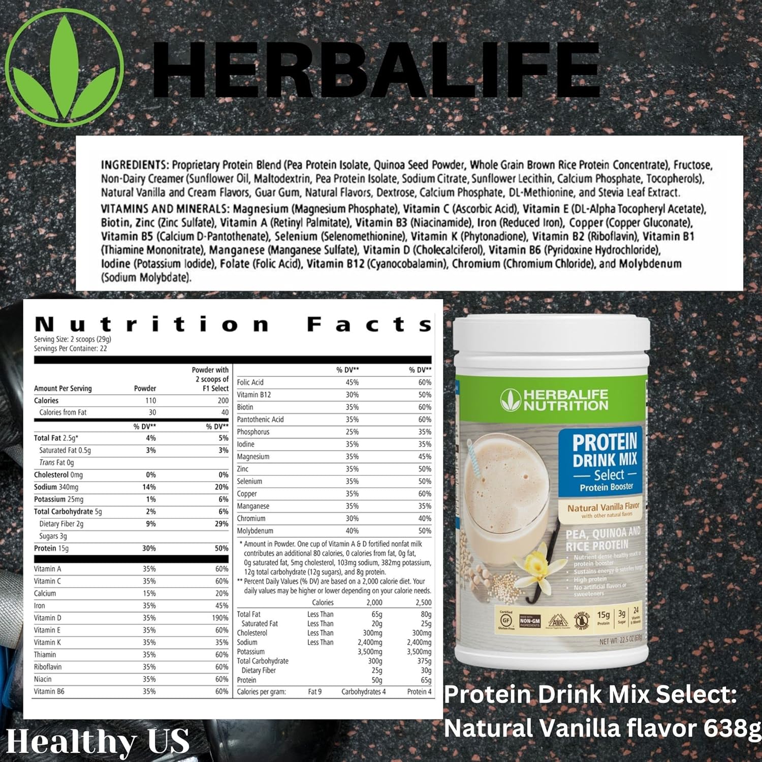 Herbalife DUO: Formula1 Select Natural Vanilla 810g + Protein Drink Mix 638g, Nutrient-Dense Meal/Snack, No Artificial Sweeteners, Gluten-Free Pack of 2