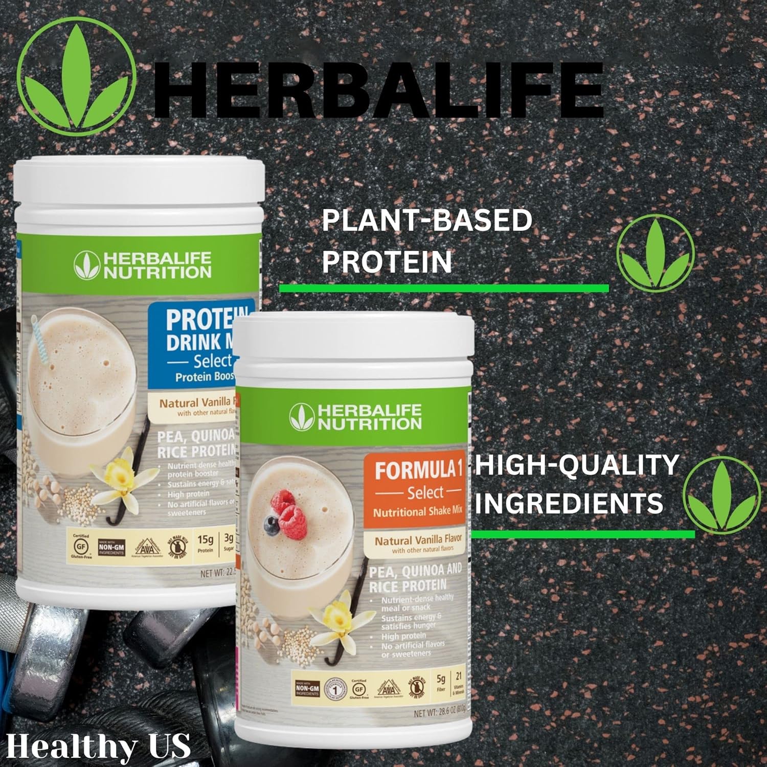 Herbalife DUO: Formula1 Select Natural Vanilla 810g + Protein Drink Mix 638g, Nutrient-Dense Meal/Snack, No Artificial Sweeteners, Gluten-Free Pack of 2