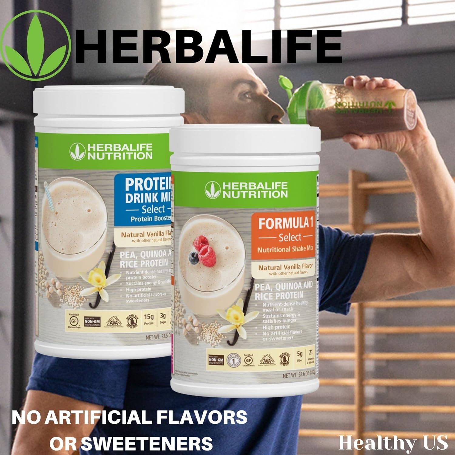 Herbalife DUO: Formula1 Select Natural Vanilla 810g + Protein Drink Mix 638g, Nutrient-Dense Meal/Snack, No Artificial Sweeteners, Gluten-Free Pack of 2