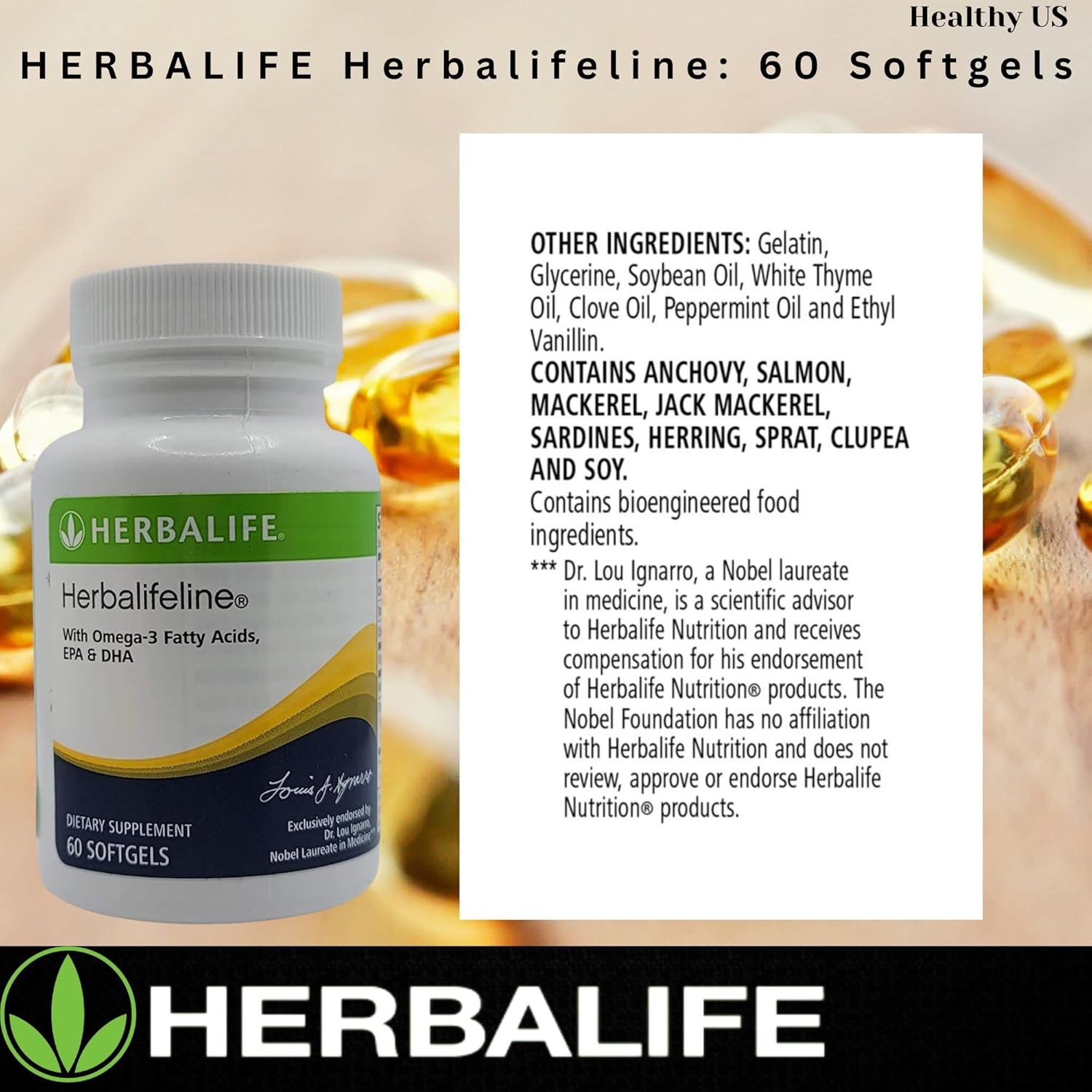 Herbalife Herbalifeline Softgels: 60 Capsules with Vitamin E, Marine Lipid Complex, Omega-3, EPA, and DHA