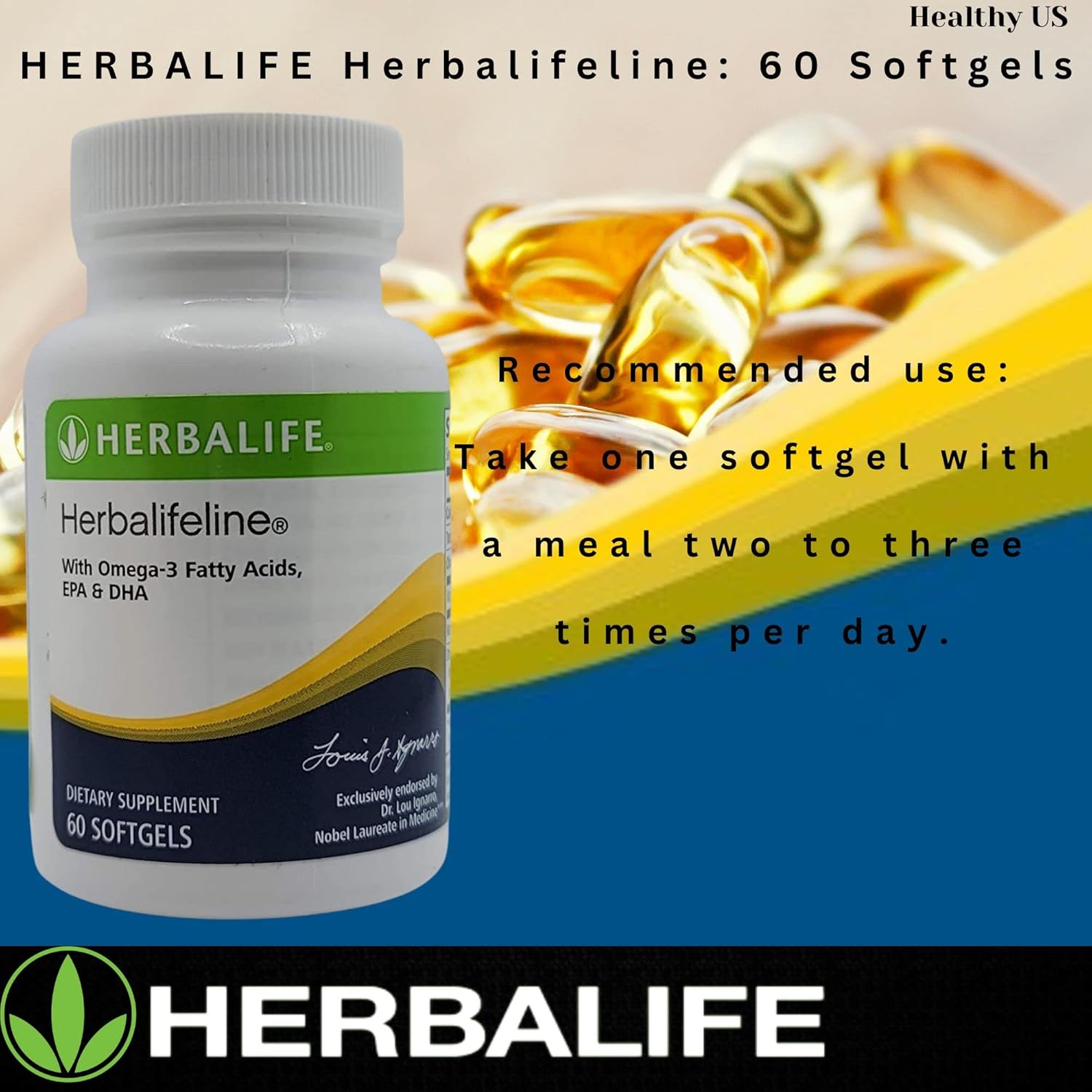 Herbalife Herbalifeline Softgels: 60 Capsules with Vitamin E, Marine Lipid Complex, Omega-3, EPA, and DHA