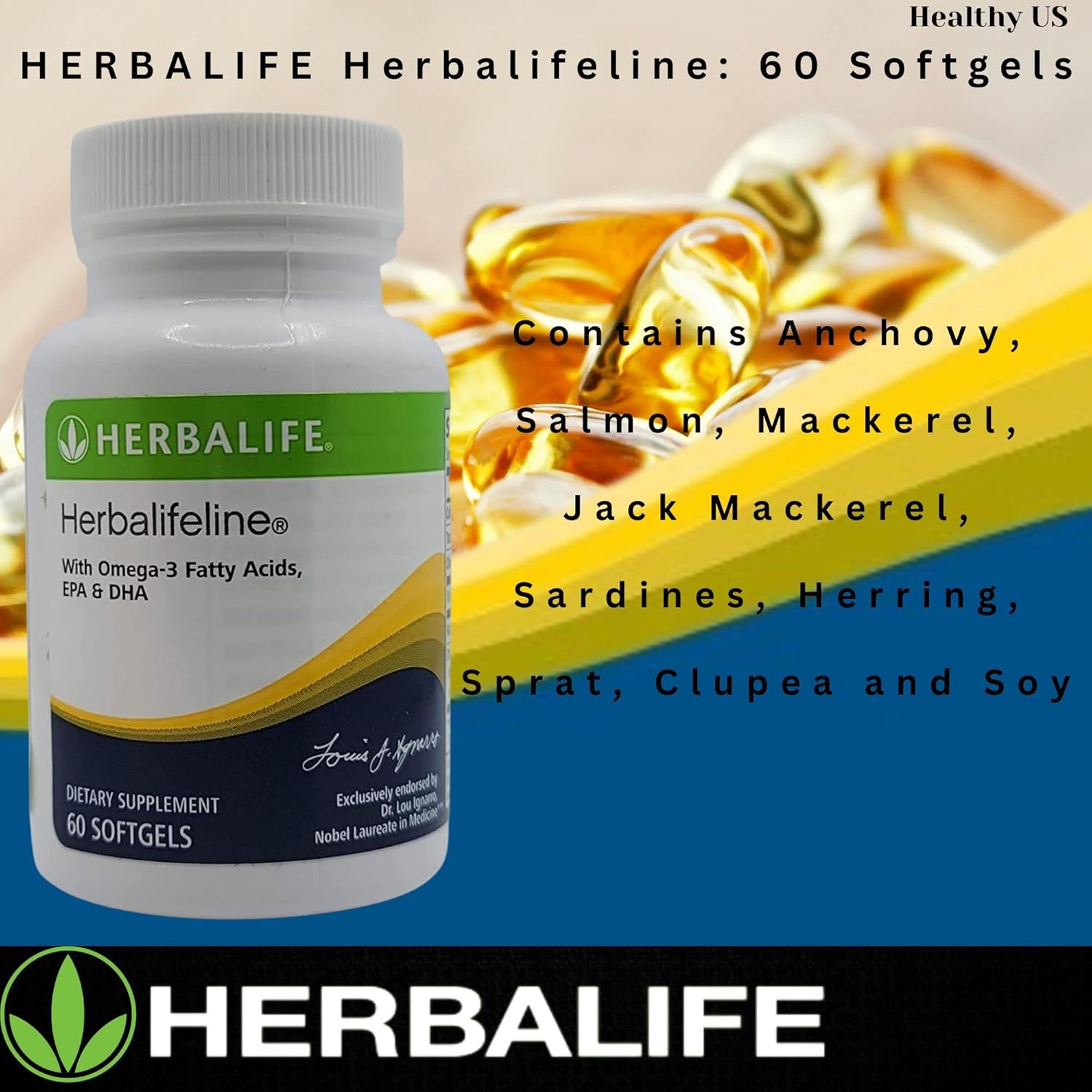 Herbalife Herbalifeline Softgels: 60 Capsules with Vitamin E, Marine Lipid Complex, Omega-3, EPA, and DHA