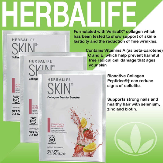 Herbalife Skin Collagen Beauty Booster Lemonade Strawberry Flavor - 30 Packets, Gluten-Free & No Artificial Ingredients