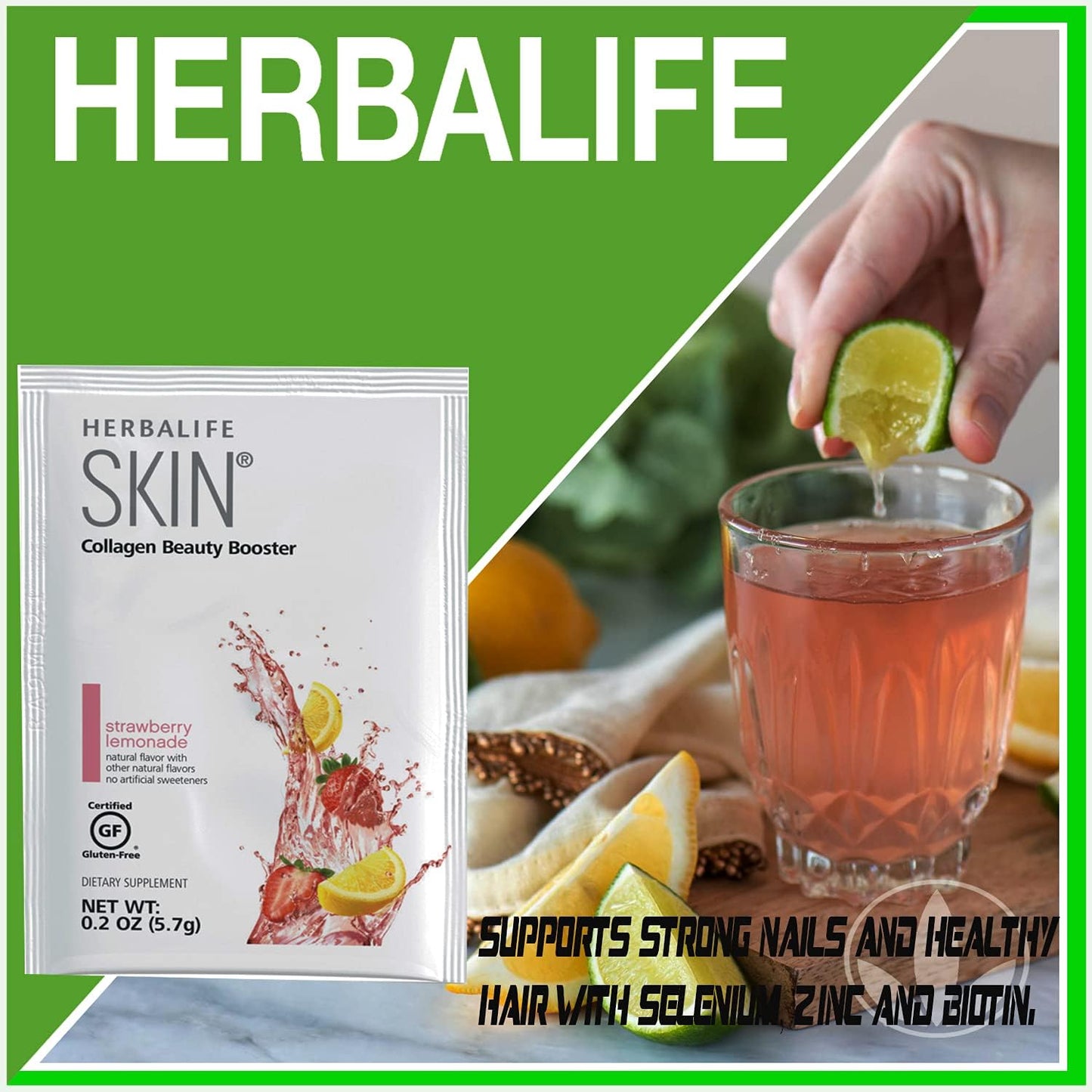 Herbalife Skin Collagen Beauty Booster Lemonade Strawberry Flavor - 30 Packets, Gluten-Free & No Artificial Ingredients