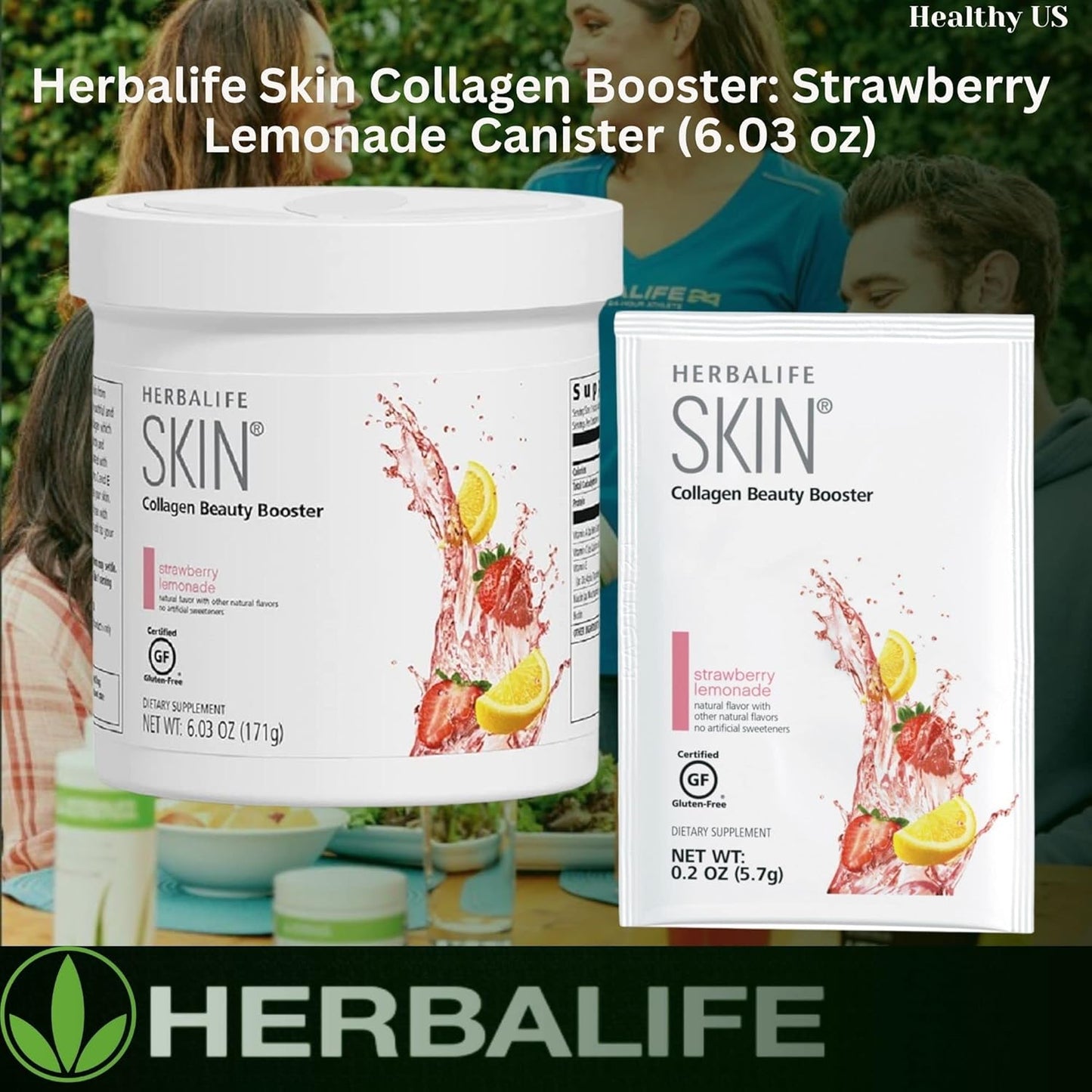 Herbalife Skin Collagen Beauty Booster Lemonade Strawberry Flavor 6.03 Oz - Natural Ingredients, Gluten-Free, No Artificial Sweeteners