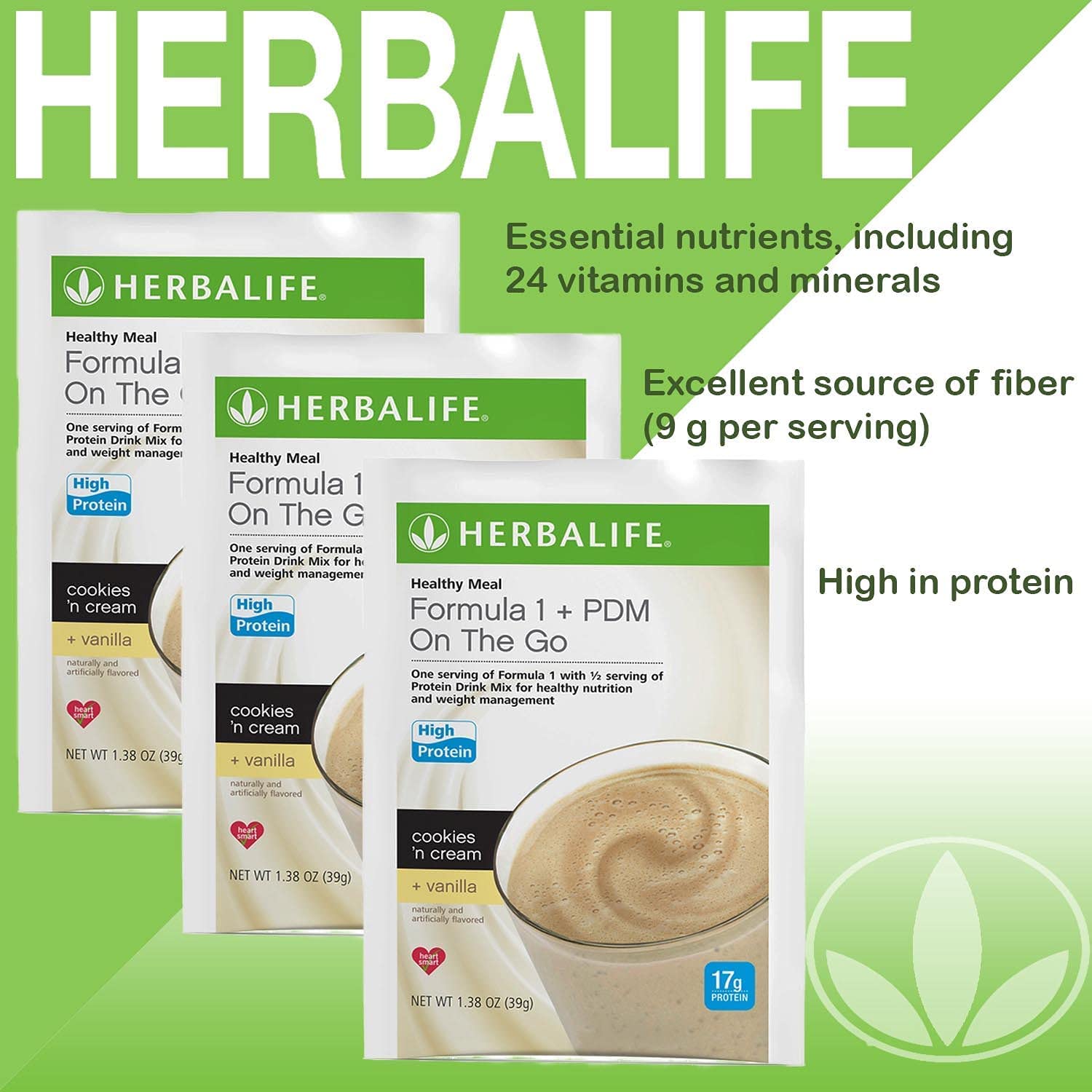 Herbalife Trial Pack: Formula 1+PDM On The Go Protein for Energy, Nutrition, and Hunger Satisfaction, Fiber-Rich with Total Control (Pack of 8)