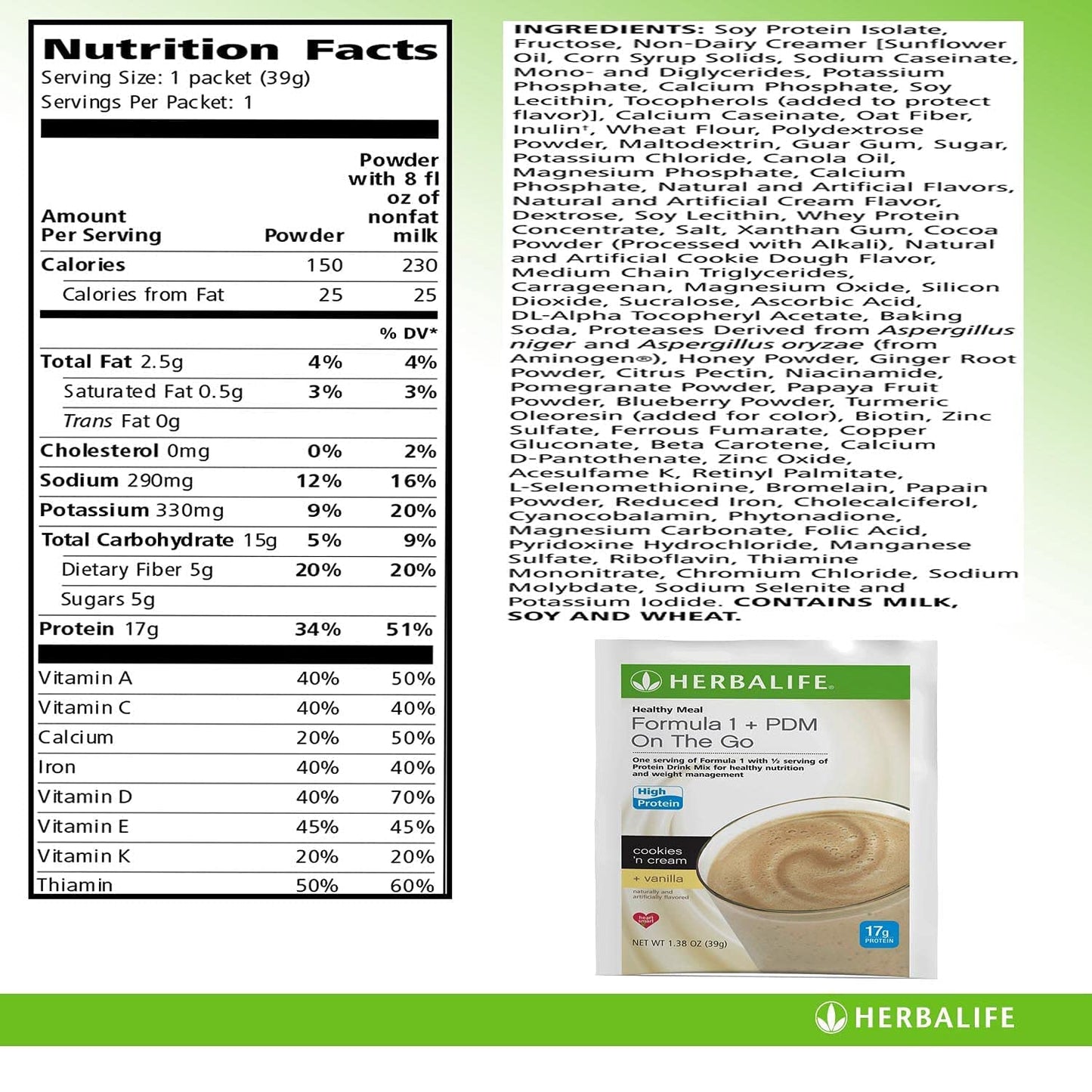 Herbalife Trial Pack: Formula 1+PDM On The Go Protein for Energy, Nutrition, and Hunger Satisfaction, Fiber-Rich with Total Control (Pack of 8)