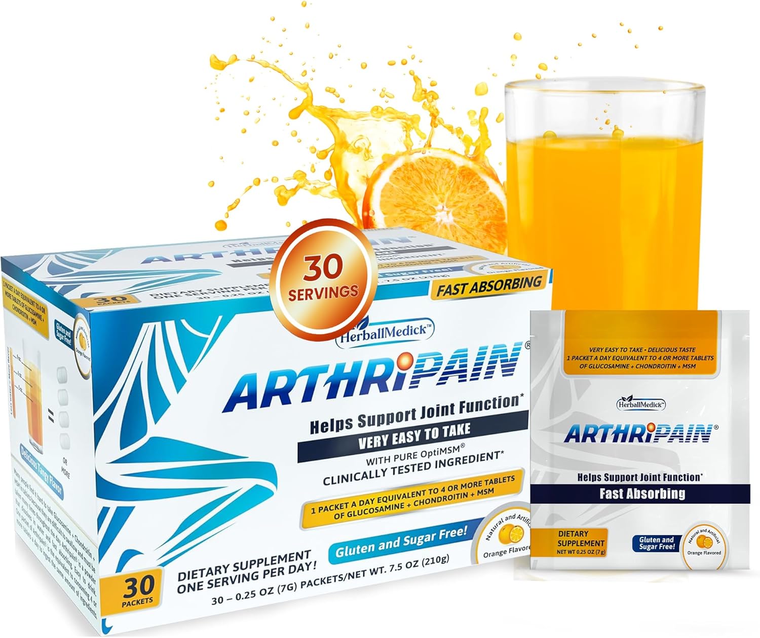 HerballMedick Arthripain Joint Support Supplement with Glucosamine Chondroitin MSM - Clinically Tested for Ligament Relief and Cartilage Repair - 30ct Sugar-Free Capsules from US
