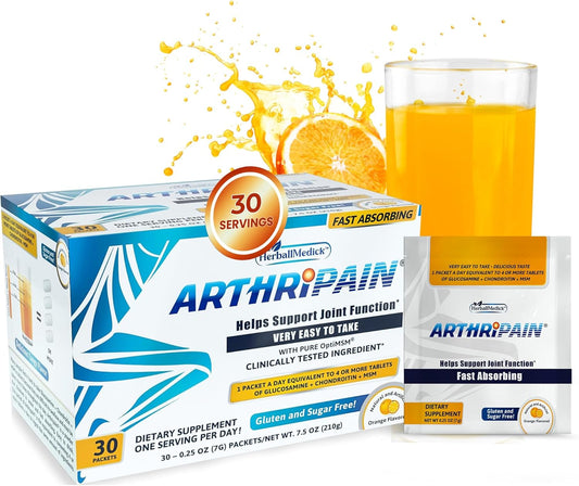 HerballMedick Arthripain Joint Support Supplement with Glucosamine Chondroitin MSM - Clinically Tested for Ligament Relief and Cartilage Repair - 30ct Sugar-Free Capsules from US