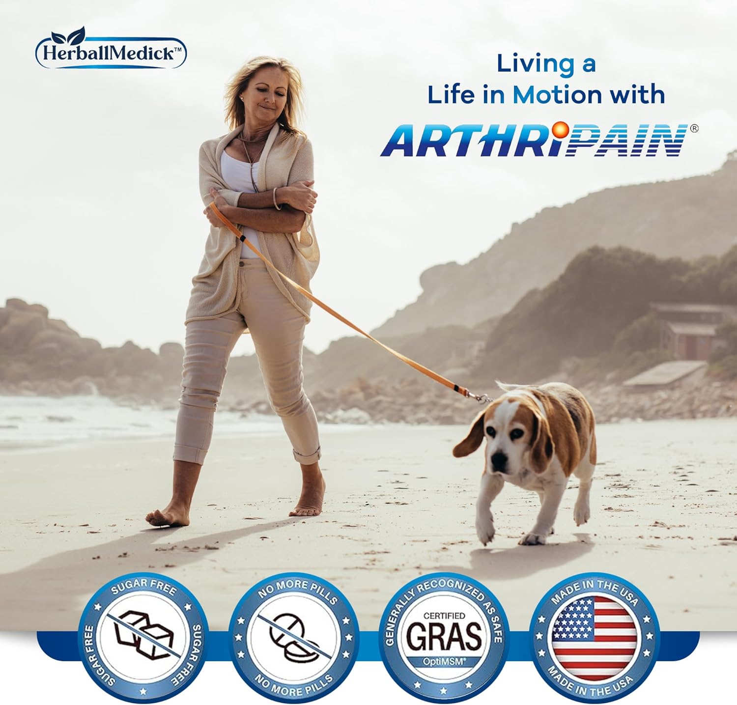HerballMedick Arthripain Joint Support Supplement with Glucosamine Chondroitin MSM - Clinically Tested for Ligament Relief and Cartilage Repair - 30ct Sugar-Free Capsules from US