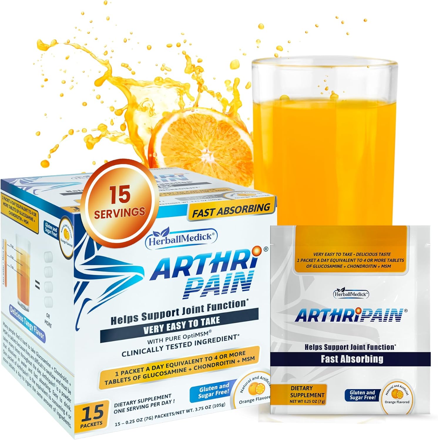 HerballMedick Arthripain Joint Support Supplement with Glucosamine Chondroitin MSM - Clinically Tested for Ligament Relief and Cartilage Repair - 30ct Sugar-Free Capsules from US