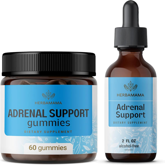 HERBAMAMA Adrenal Support Kit - Liquid and Chewable Adrenal Support Bundle - Vegan & Non-GMO - 2 Pack