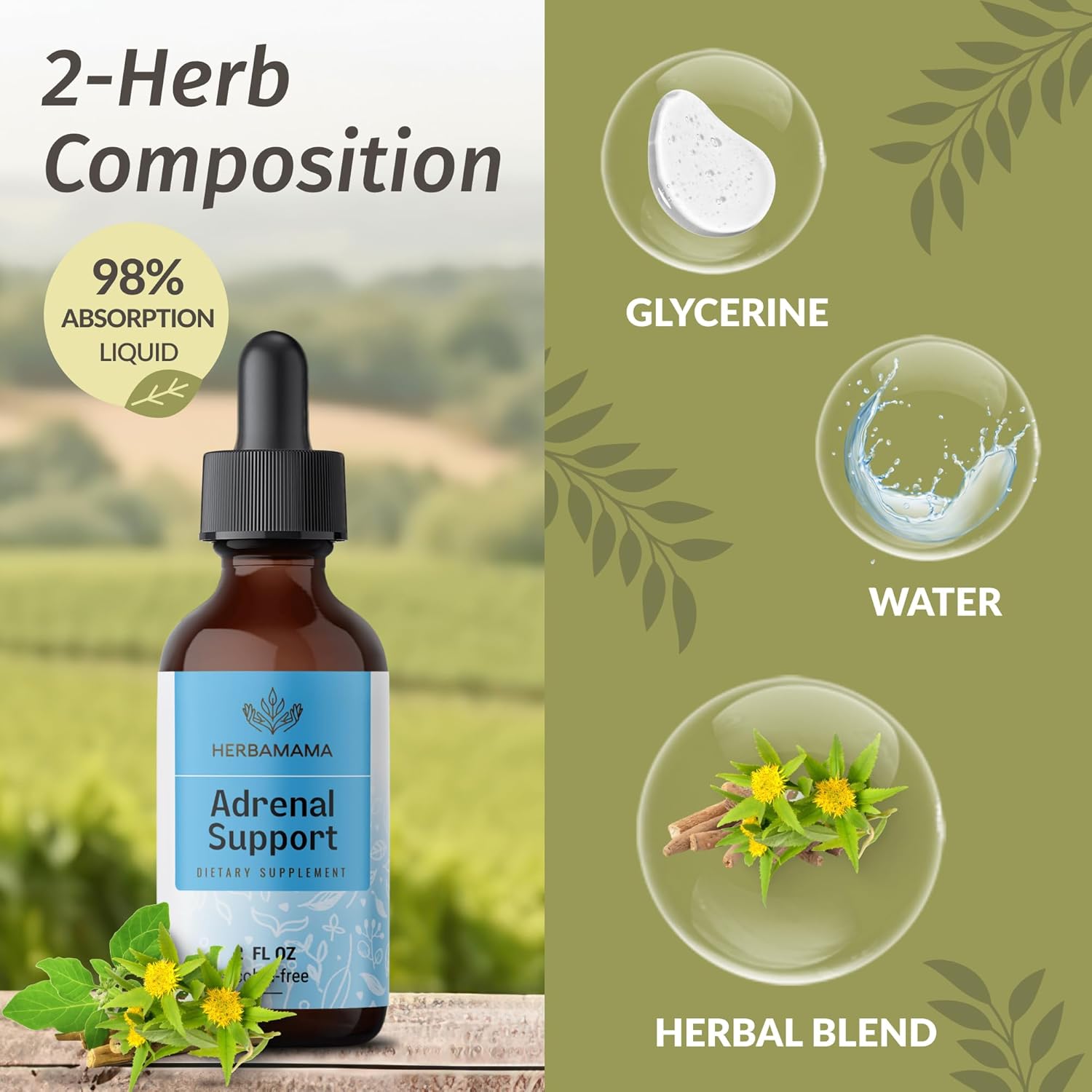 HERBAMAMA Adrenal Support Kit - Liquid and Chewable Adrenal Support Bundle - Vegan & Non-GMO - 2 Pack