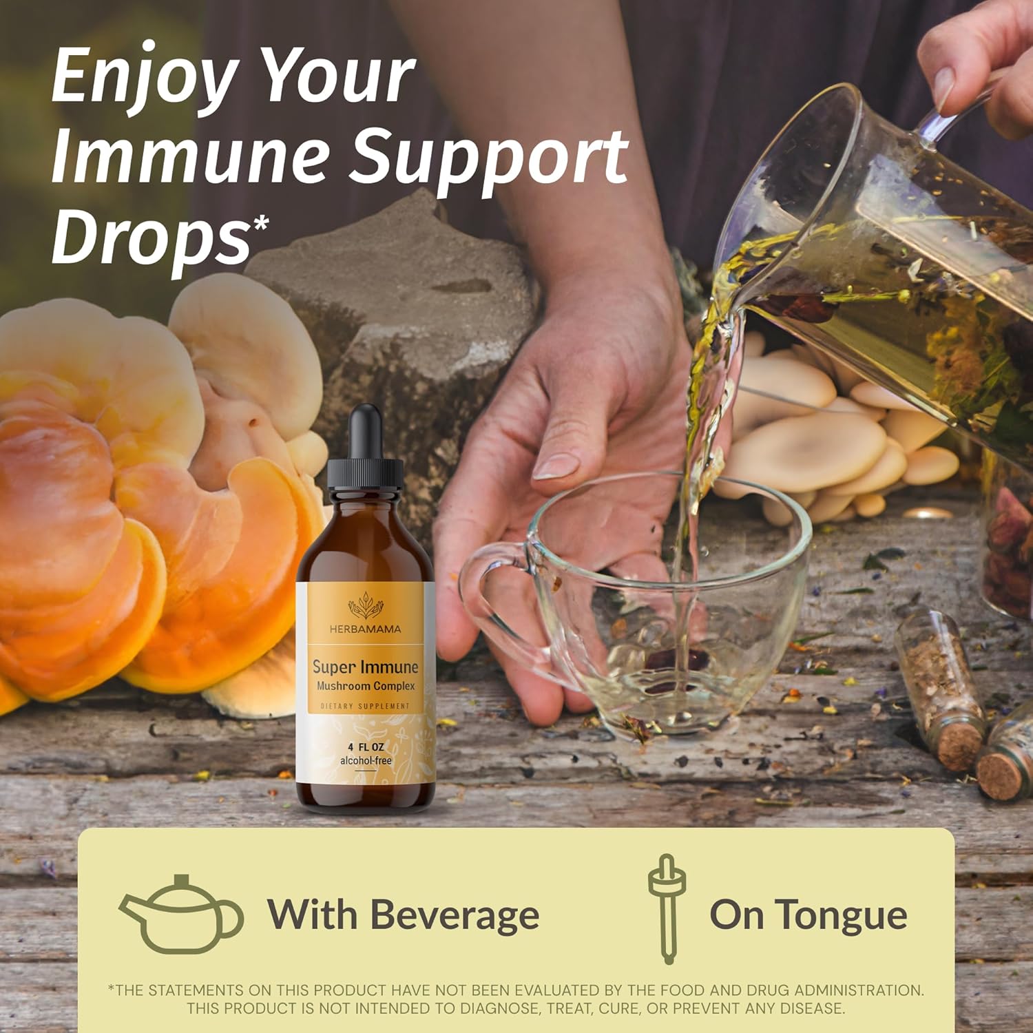 HERBAMAMA Adrenal Support & Super Immune Mushroom Bundle - Liquid Complex & Drops - Vegan, Non-GMO, Sugar & Alcohol-Free - 2 Pack